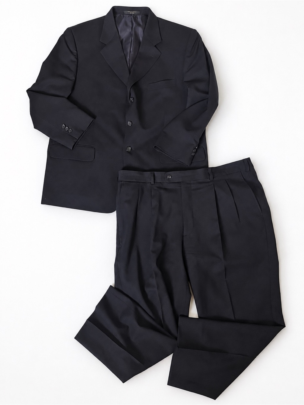 Petrocelli 100% Wool Men’s Suit Approx 46 Short Pants 39x26.5 Blue Black